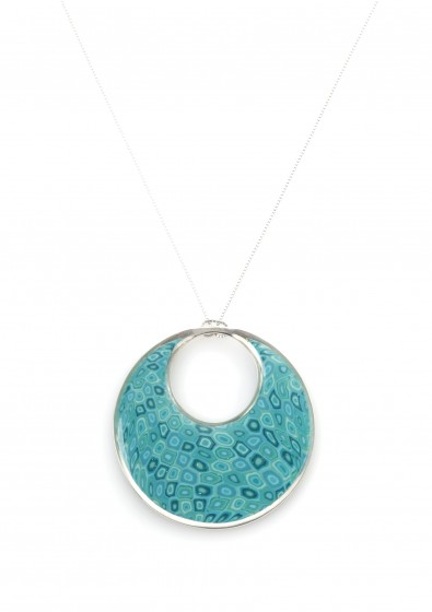 Collier avec Pendentif Circulaire - Mosaïque Turquoise