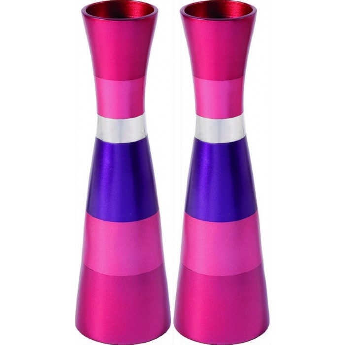 Yair Emanuel Anodized Aluminum Shabbat Candlesticks with Colorful Rings