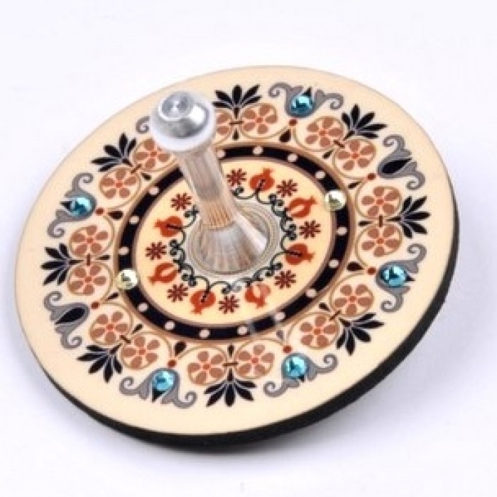 Round Dreidel with Floral Pattern, Swarovski Crystals and Scrolling Lines