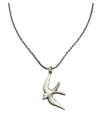 Silver Snake-Chain Necklace and Bird in Flight Pendant