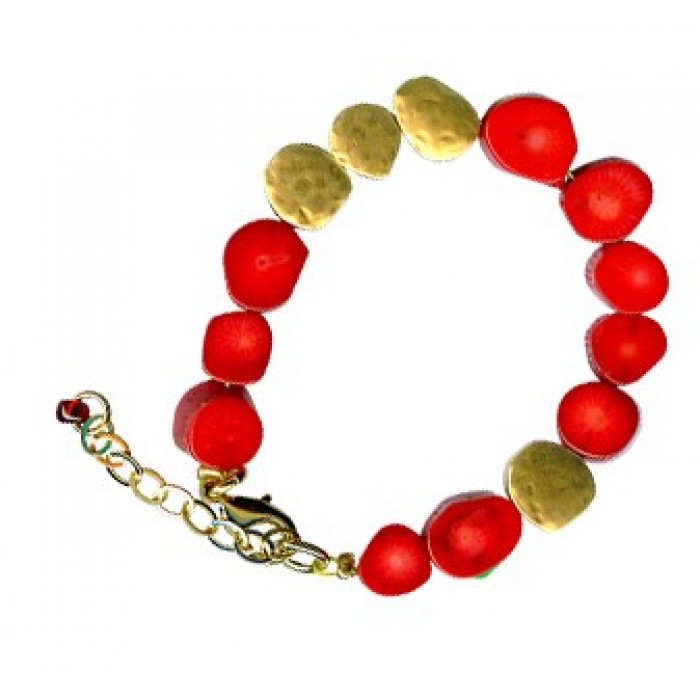 Coral Bracelet with Gold Beads