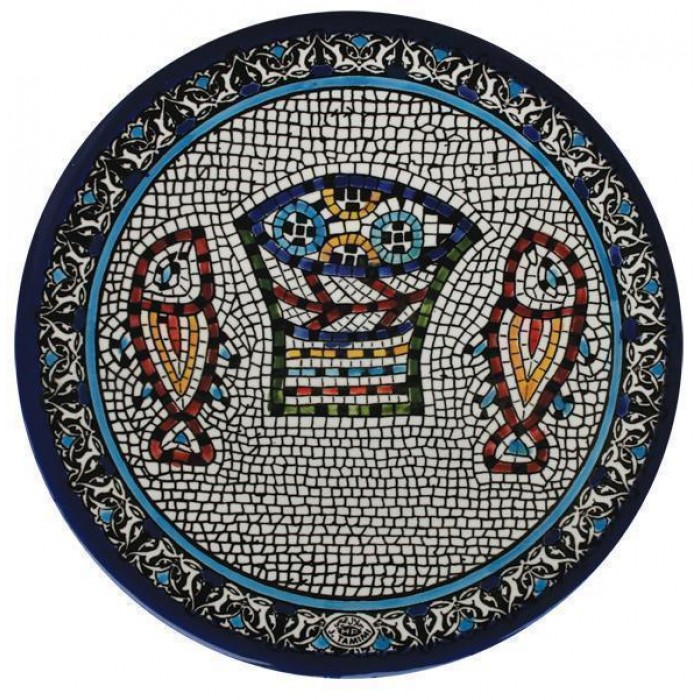 Armenian Ceramic Plate with Mosaic Fish & Bread