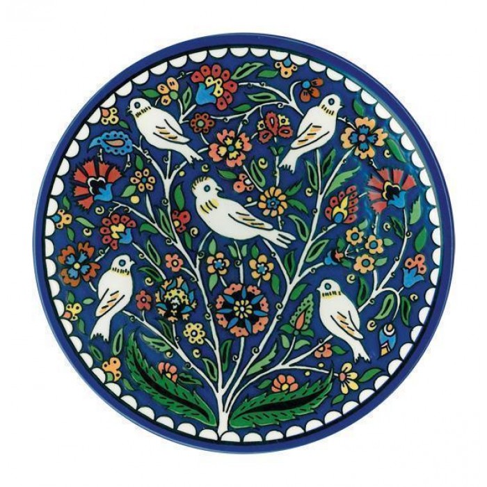 Armenian Ceramic Plate with Ornamental Flower Motif & Birds