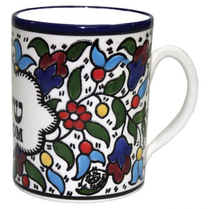 Armenian Ceramic Mug with Olive Branches & Peace