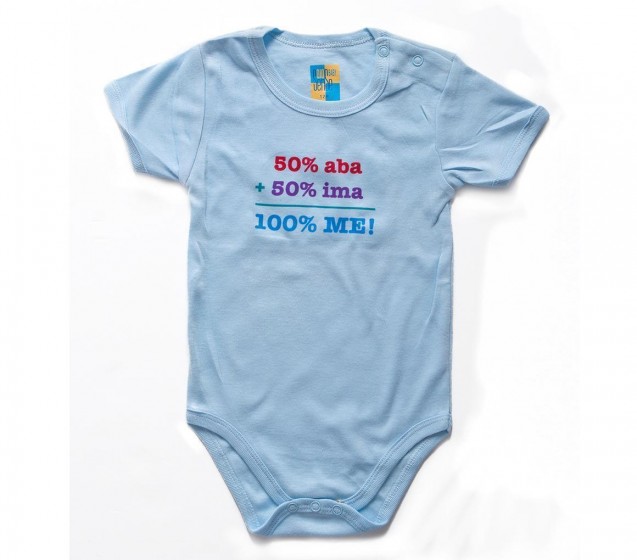 Onesie for Infants in Light Blue with English Text