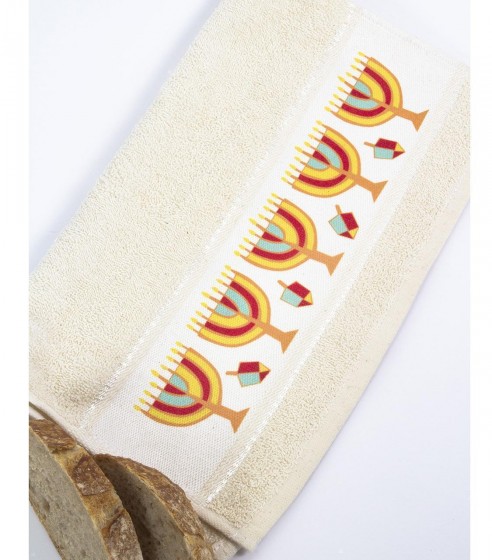 Hand Washing Towel with Hanukkah Menorah and Dreidel Design