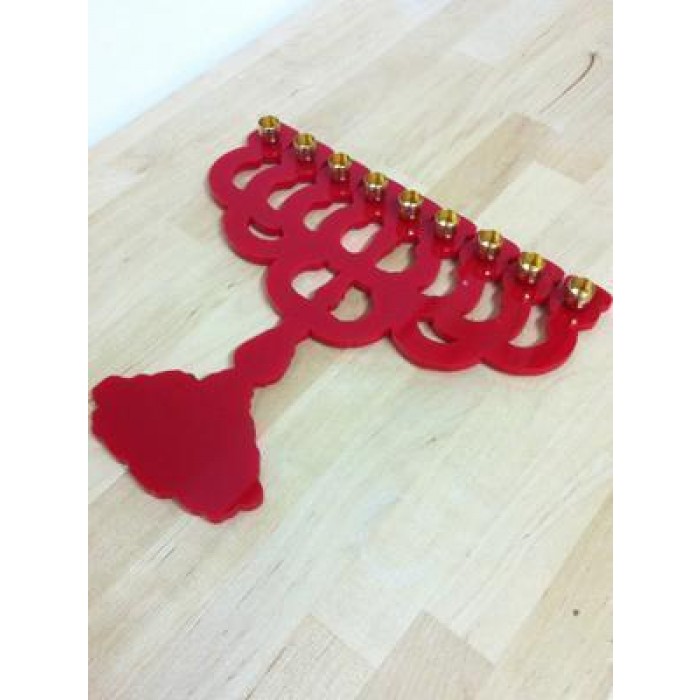 Menorah with Resting Shadow Design in Red Perspex