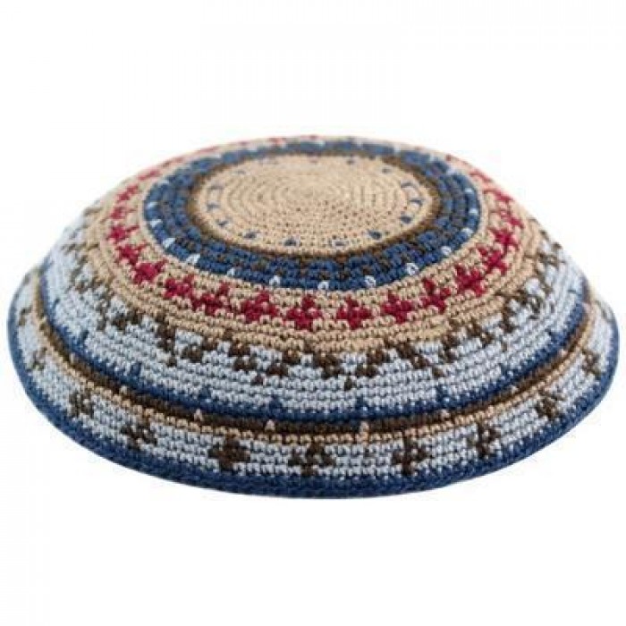 Kippah in Knitted DMC with Colorful Design in 16cm