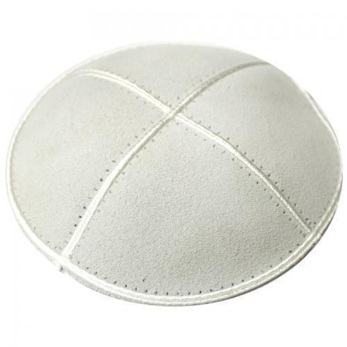 Suede Off-White Kippah with Four Sections in 16 cm