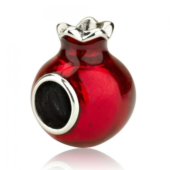Pomegranate Charm in Sterling Silver with Garnet Stone