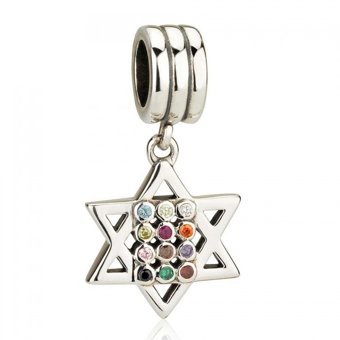 Charm with Hoshen and Star of David Design in Sterling Silver
