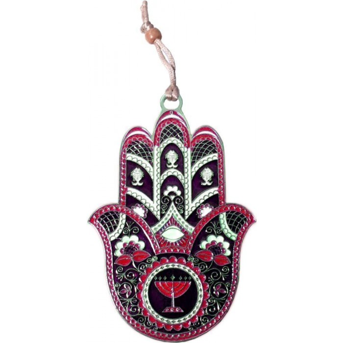 Hamsa in Gold-Plating with Menorah in Red and Black