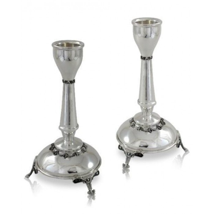 Classic Sterling Silver Shabbat Candlesticks with Filigree Legs & Detailing by Nadav Art 