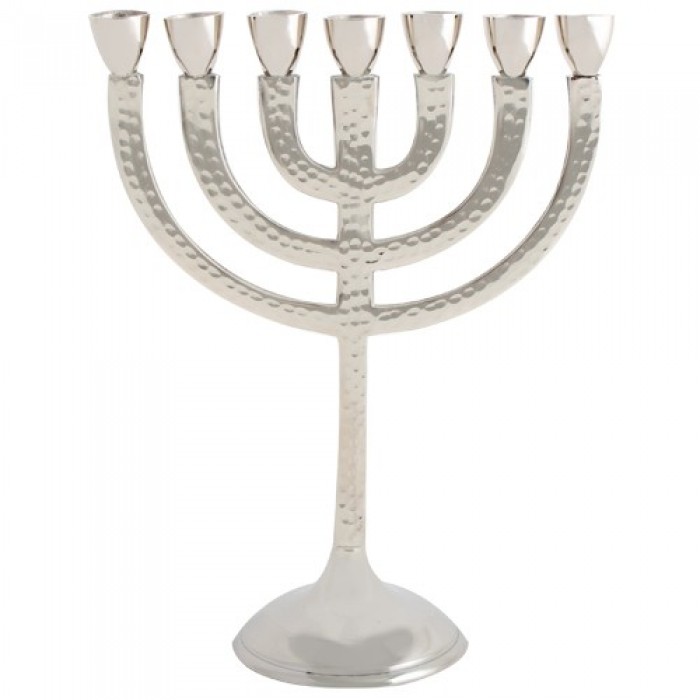 Elegant Seven-Branched Aluminum Menorah With Hammered Finish