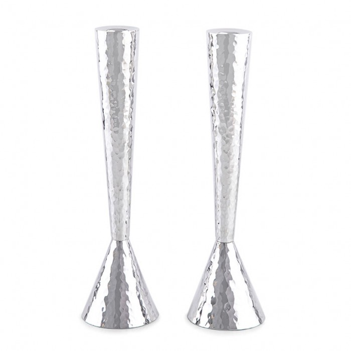 Sterling Silver Hammered Cone Candlesticks by Bier Judaica