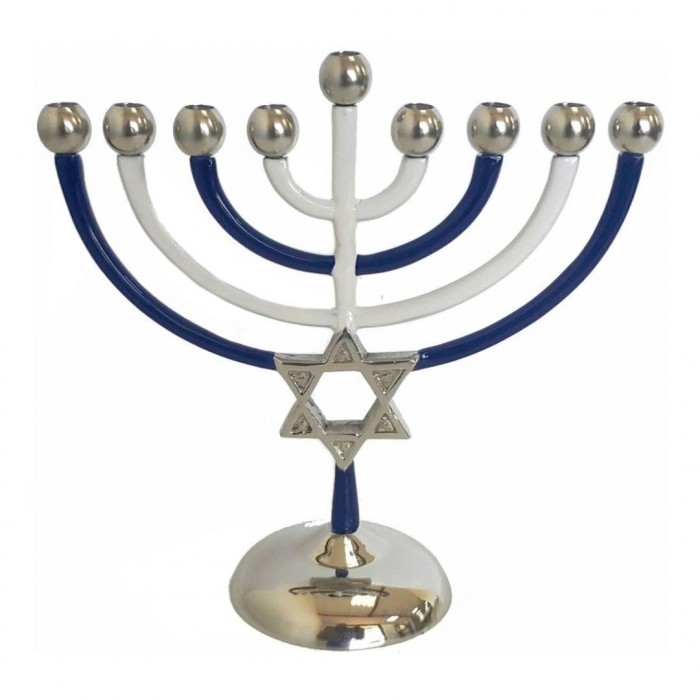 Y. Karshi Blue and White Hanukkah Menorah With Star of David