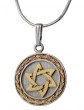Round Star of David Pendant with Olive Branch in Yellow Gold & Sterling Silver by Rafael Jewelry