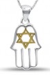 Hamsa Necklace in Sterling Silver with Star of David in Gold-Plating