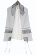 Tallit Set in White Viscose and Gray Rectangular Decorations