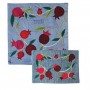 Yair Emanuel Silk Matzah Cover Set with Red Pomegranate on Blue Background