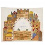 Yair Emanuel Challah Cover with a Golden Scene of Jerusalem in Raw Silk