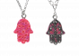 Hamsa Necklace with Metal Beads in Pink