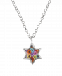Multicolored and Floral Star of David Pendant with Circle Chain Necklace
