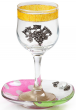 Glass Kiddush Cup with Bright Colored Motif and Saucer