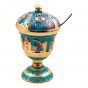 Turquoise Acrylic Honey Dish with Colourful Jerusalem and Stones