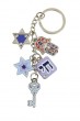 Metal Keychain with Blue Judaica Symbols and Hebrew Text
