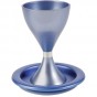 Copa de Kiddush Yair Emanuel de Aluminio Azul y Plateado con Platillo a Juego