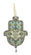 Turquoise Pewter Hamsa with English Text and Floral Pattern