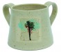 Beige Ceramic Washing Cup with Brown Lines and Palm Tree Design