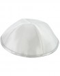 White Satin Kippah with Thin Silver Stripe and Four Sections