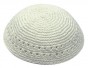 White Knitted Kippah with Two Rows of Small Air Holes