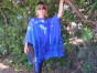 Blue Silk Poncho with Water Lily Design by Galilee Silks