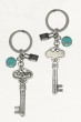 Silver Keychain with Skeleton Key Design, Turquoise Discs and Small Locks