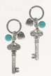 Silver Keychain with Skeleton Key Design, English Text and Heart Charms
