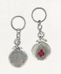 Round Silver Pomegranate Keychain with Red Crystals and Hebrew Text