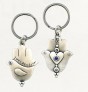 Silver Hamsa Keychain with Priestly Blessing Phrase, Doves and Heart