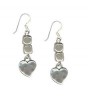 Silver Drop Earrings with Heart & Cube Charms