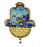 Wall Hanging of Hamsa with Sparkling Jerusalem Scene in Cool Colors