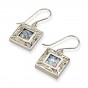Square Earrings in Silver with Roman Glass