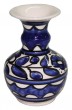 Armenian Ceramic Bulb-Shaped Vase with Curved Neck & Blue Floral Motif