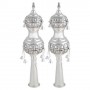 Silver-Plated Torah Scroll Rimonim With Square Pattern and Bells