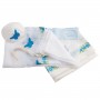 White Tallit with Blue Butterflies by Galilee Silks