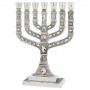 Y. Karshi Silver-Plated Seven-Branched Knesset Menorah With Twelve Tribes